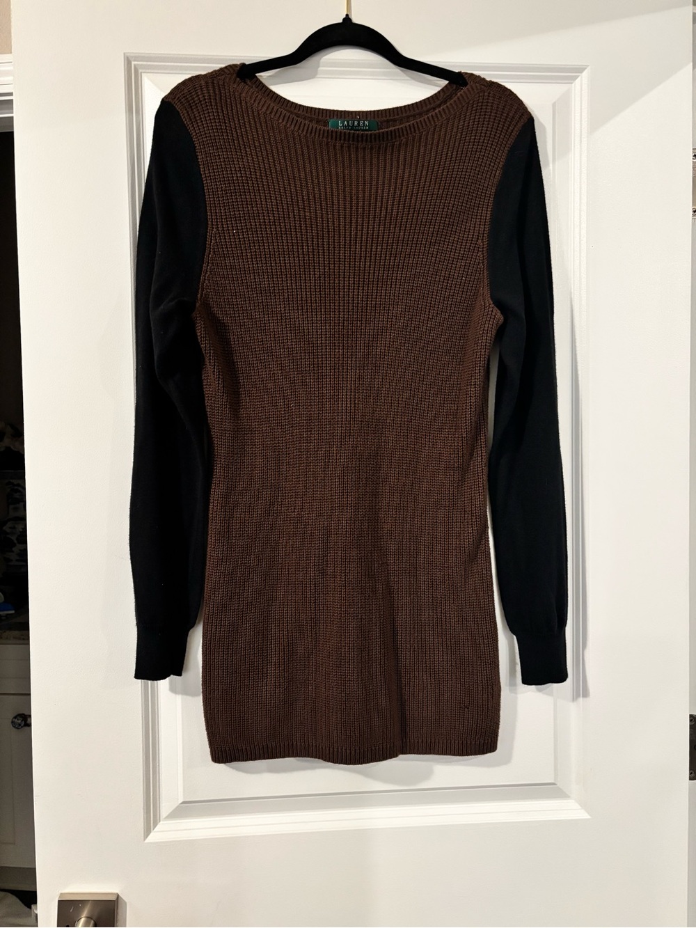 Ralph Lauren Brown Knit Crewneck Sweater with Black Trim